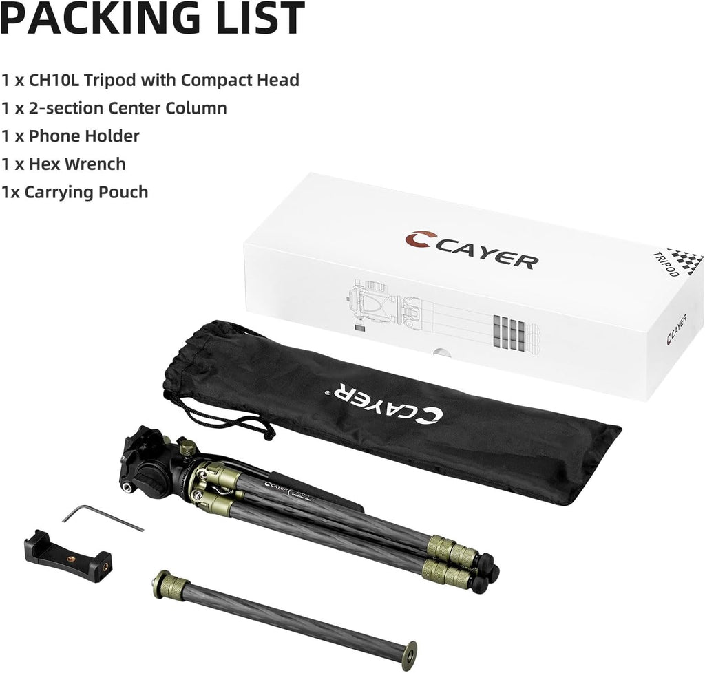CH10L Carbon Fiber Mini Tripod, 28" with S1 Fluid Head Travel Stand | Compact Desktop Stand