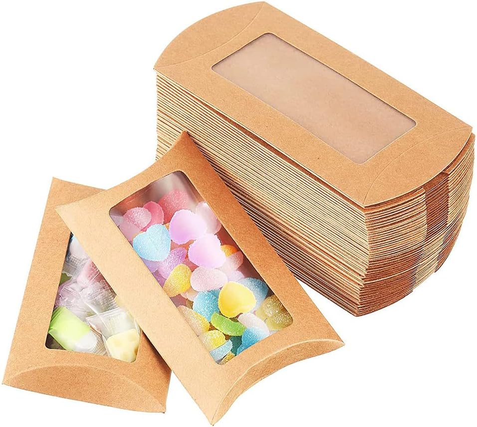50 Pcs Kraft Paper Pillow Candy Box Wedding Creative Favor Box Cookie Packaging Box Pillow Gift Box Folding Treat