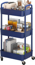 3-Tier Plastic Rolling Utility Cart with Wheels for Storage,Blue
