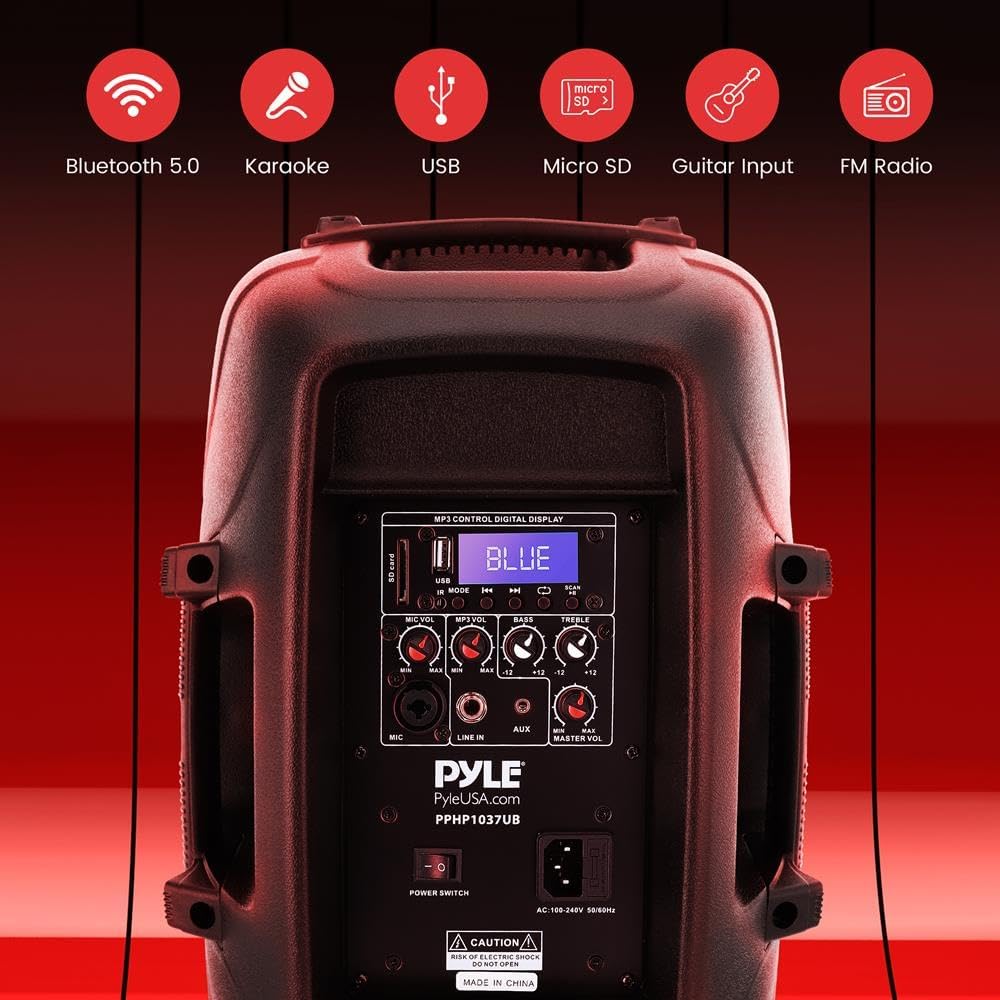 PRO 1000W Powered Bluetooth PA System Speakers - Active DJ Speakers with 10 Inch Subwoofer Monitor Speaker and