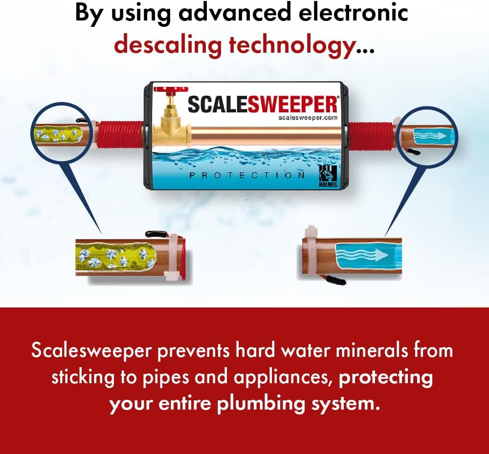 Whole House Electronic Water Descaler & Hard Water Conditioner – Salt-Free Scale Prevention, Reduces Limescale &