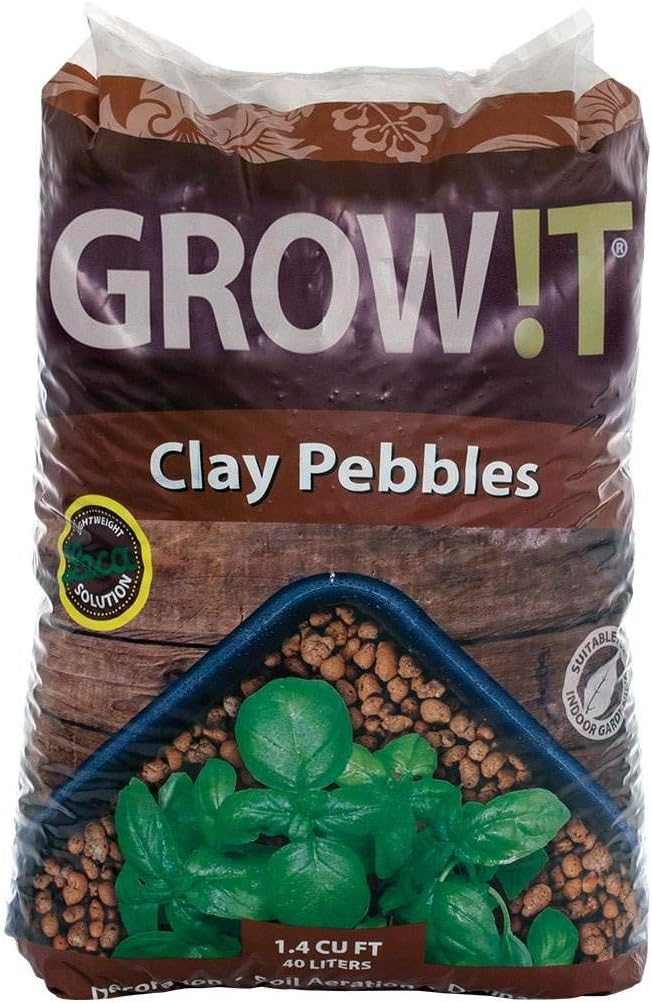 GROW!T GMC40l - 4mm-16mm Clay Pebbles, Brown, (40 Liter Bag) - Made from 100% Natural Clay, Can be used for Drainage