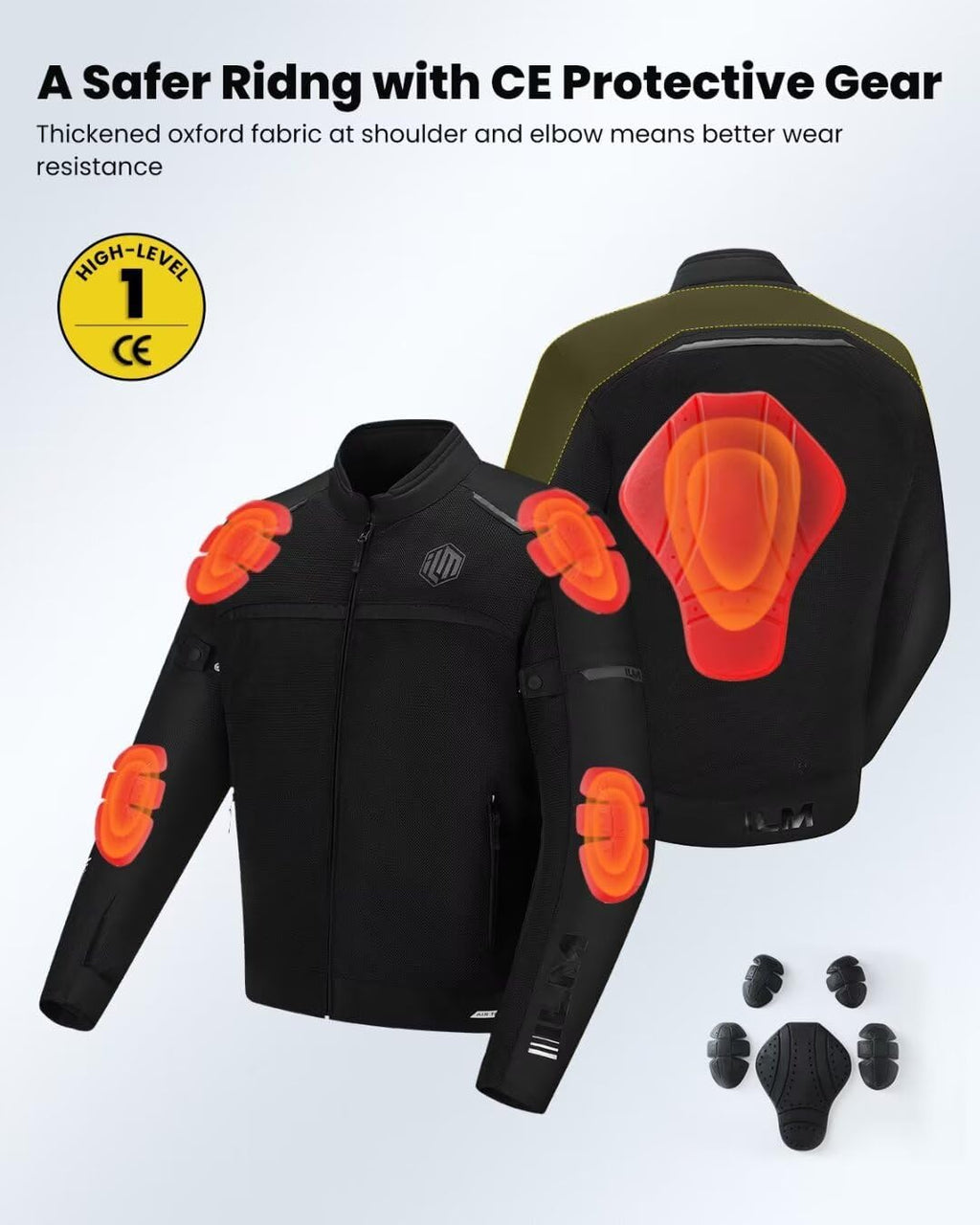 Motorcycle Riding Jacket with Mesh CE Armor and Detachable Thermal Liner Dual Sport All Season for Men Model JAM1