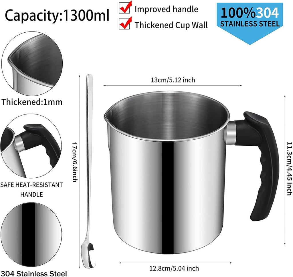 Candle Making Supplies, Candle Make Pouring Pot, Wicks & Soy Wax | 304 Stainless Steel Melting pot & Spoon, Candle