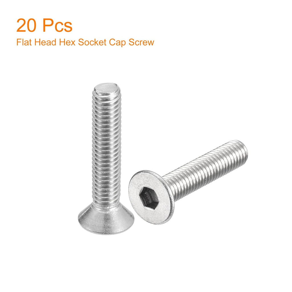 uxcell #10-32x1 Flat Countersunk Head Socket Cap Screws, 20Pcs 304 Stainless Steel Hex Socket Flat Head Screws, Full Thread, Countersunk Bolts