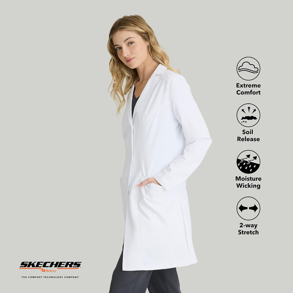 Skechers by BARCO Flourish Lab Coat for Women – 3-Pocket, 3-Button Medical Scrub Coat w/ 2-way Stretch & Soil Release
