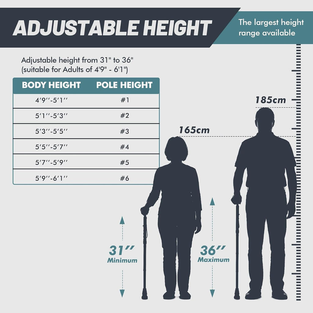 G2 Walking Stick, Fold-up Walking Cane for Women and Men with Wrist Strap, Portable, Foldable, Collapsible