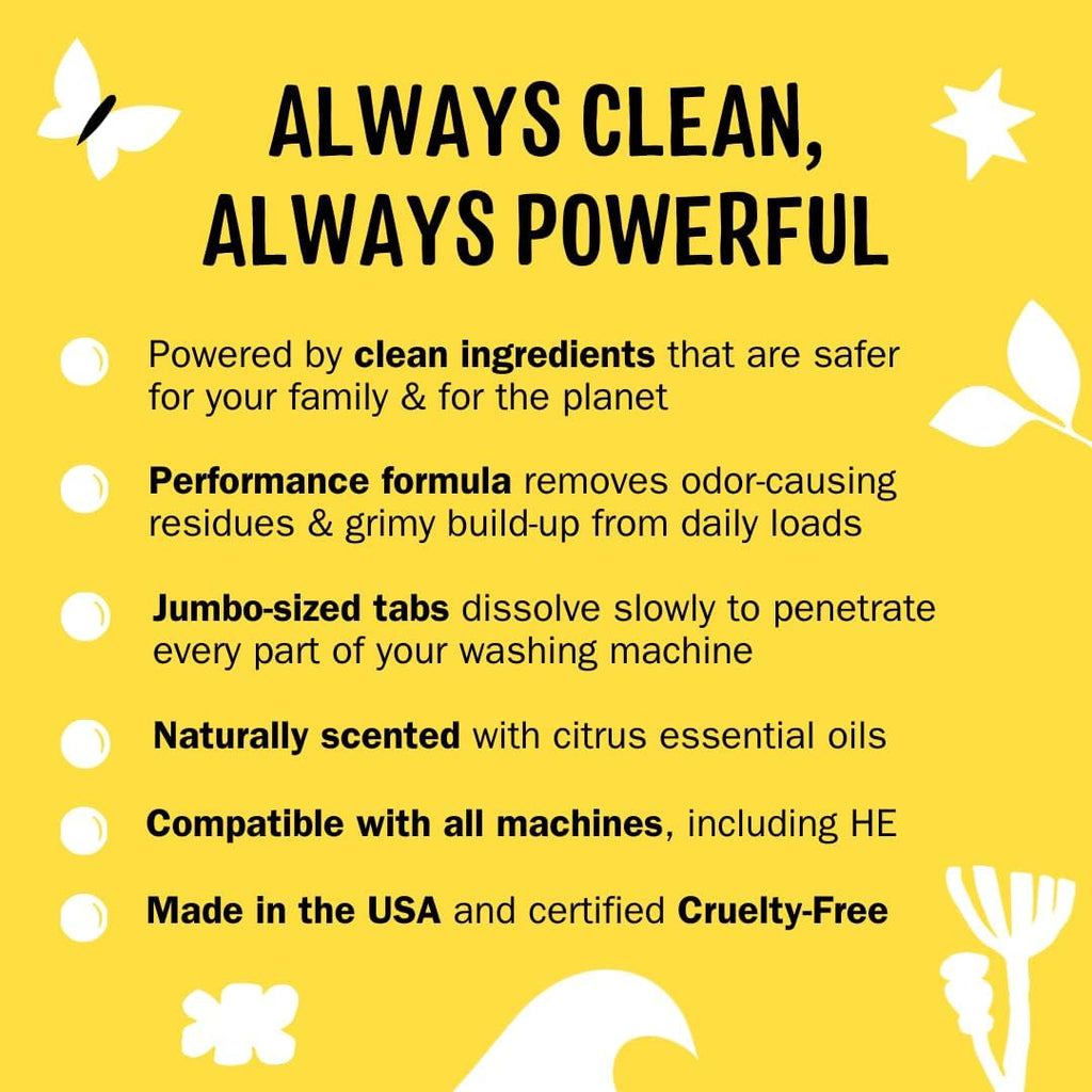 Washing Machine Cleaner | Removes Odors & Grime from Front & Top Loader Machines, Including HE (Citrus - 10 Tablets)