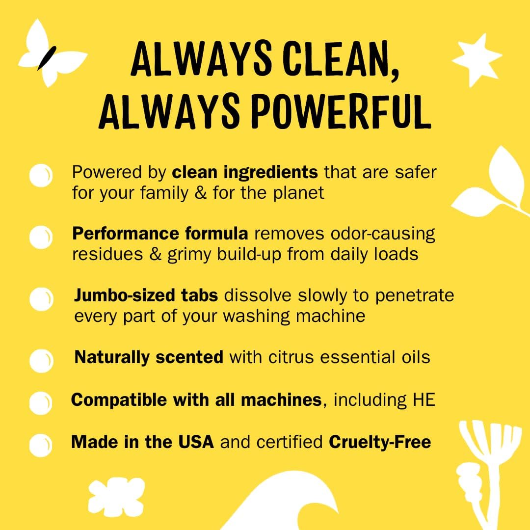 Washing Machine Cleaner | Removes Odors & Grime from Front & Top Loader Machines, Including HE (Citrus - 6 Tablets)
