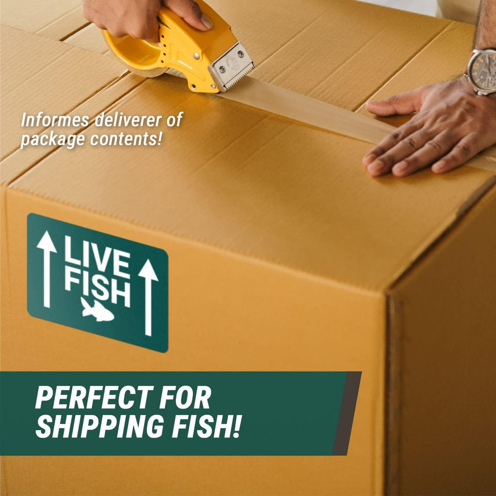 6 x 4 inch - Live Fish: This Side Up, Live Fish Stickers with UP Arrow (300 Labels, Green & White) for Shipping &