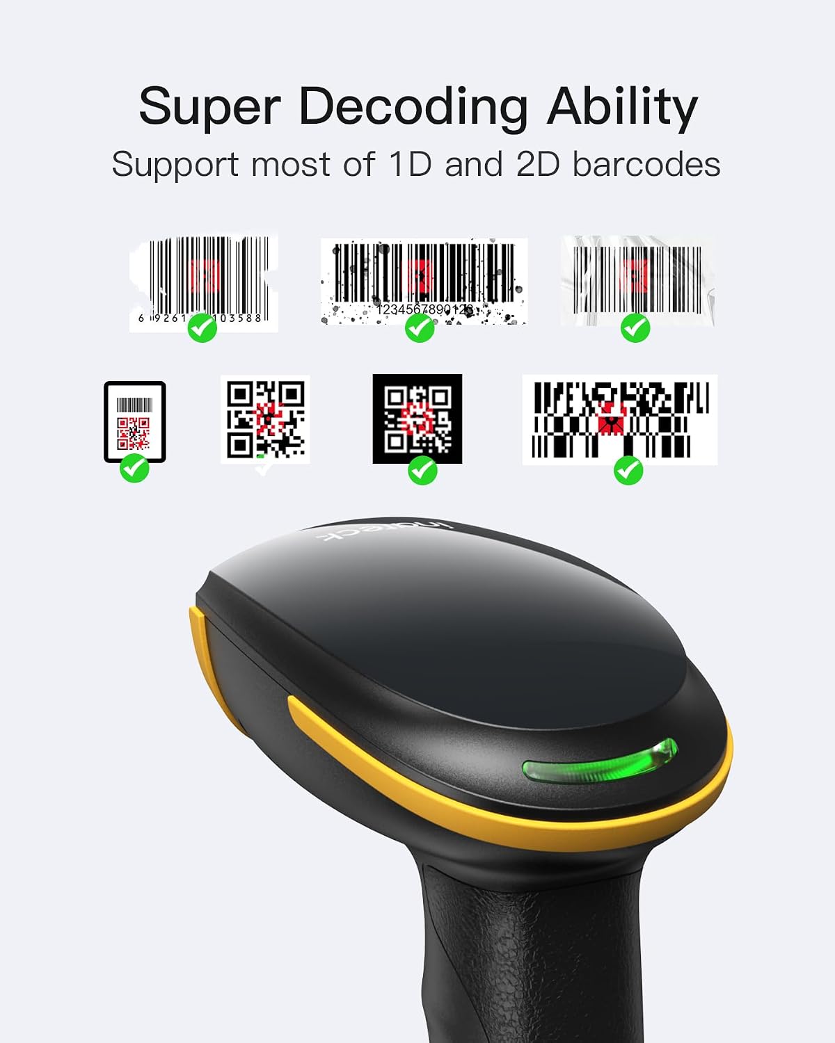 2D Barcode Scanner with Intelligent Stand, Wireless QR Code Scanner, Handheld Scanner with APP and SDK, 2D Imager