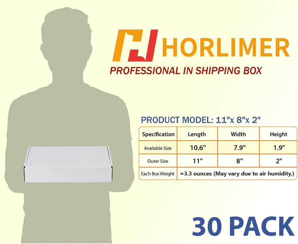 11x8x2 Shipping Boxes Set of 30, White Corrugated Cardboard Mailer Box for Packing Small Business