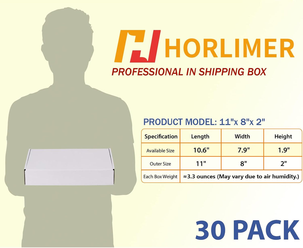 11x8x2 Shipping Boxes Set of 30, White Corrugated Cardboard Mailer Box for Packing Small Business