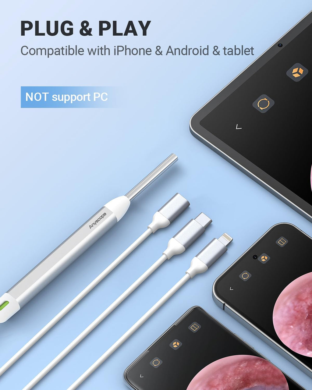 Digital Otoscope, Video Ear Scope Camera Compatible with iPhone/Android
