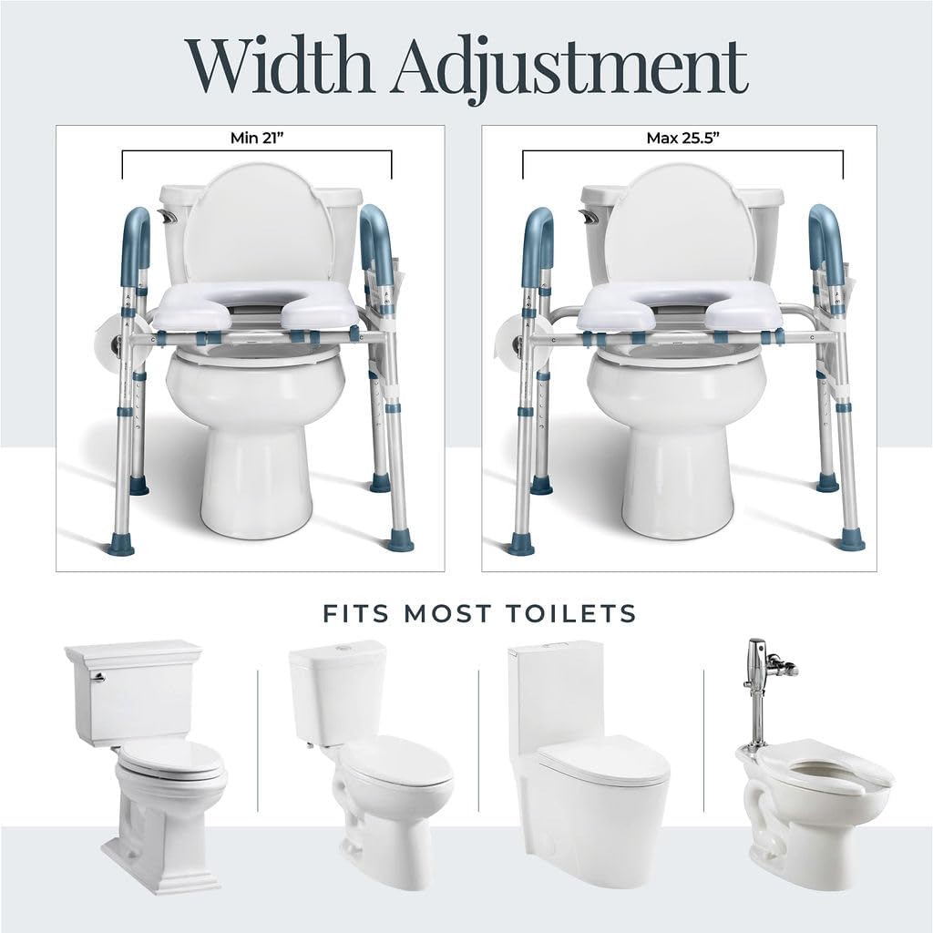 Toilet Seat Riser for Seniors, Adjustable, Gray, Heavy Duty up to 400 lbs