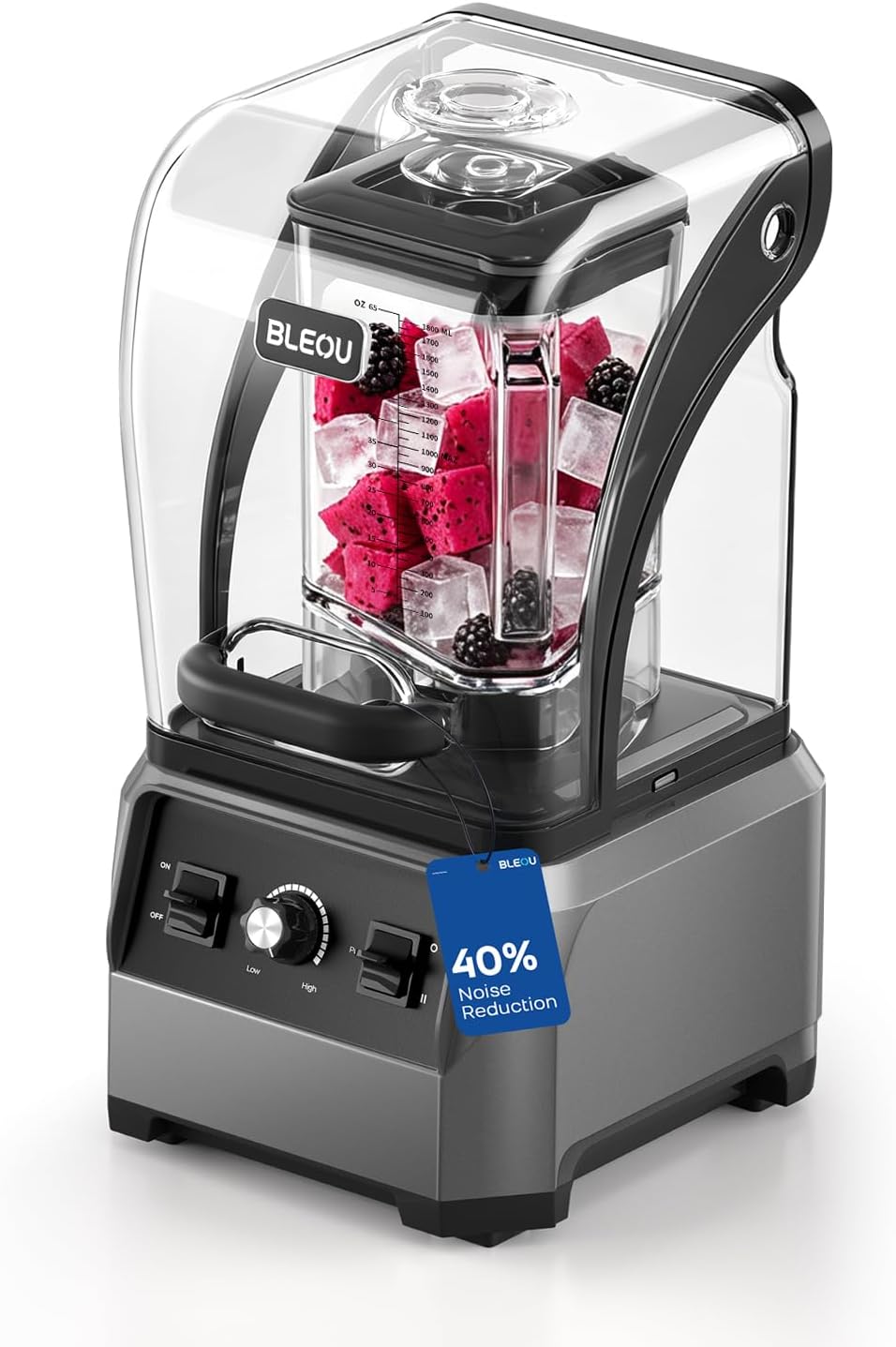 1680W Commercial Blender with Sound Shield & Self-Cleaning