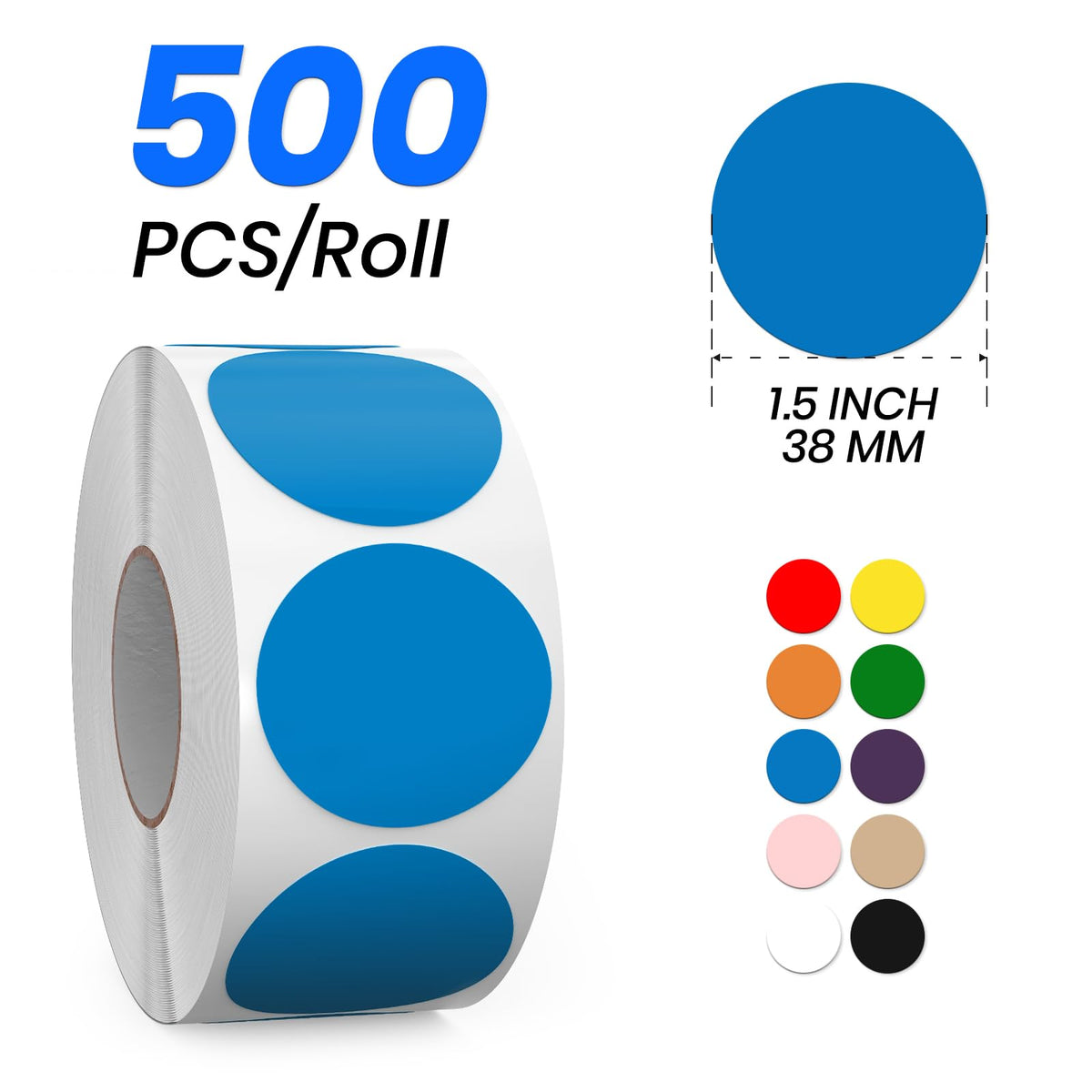 Blue Round Stickers Roll 1.5 Inch Vinyl Dot Labels 1000 PCS