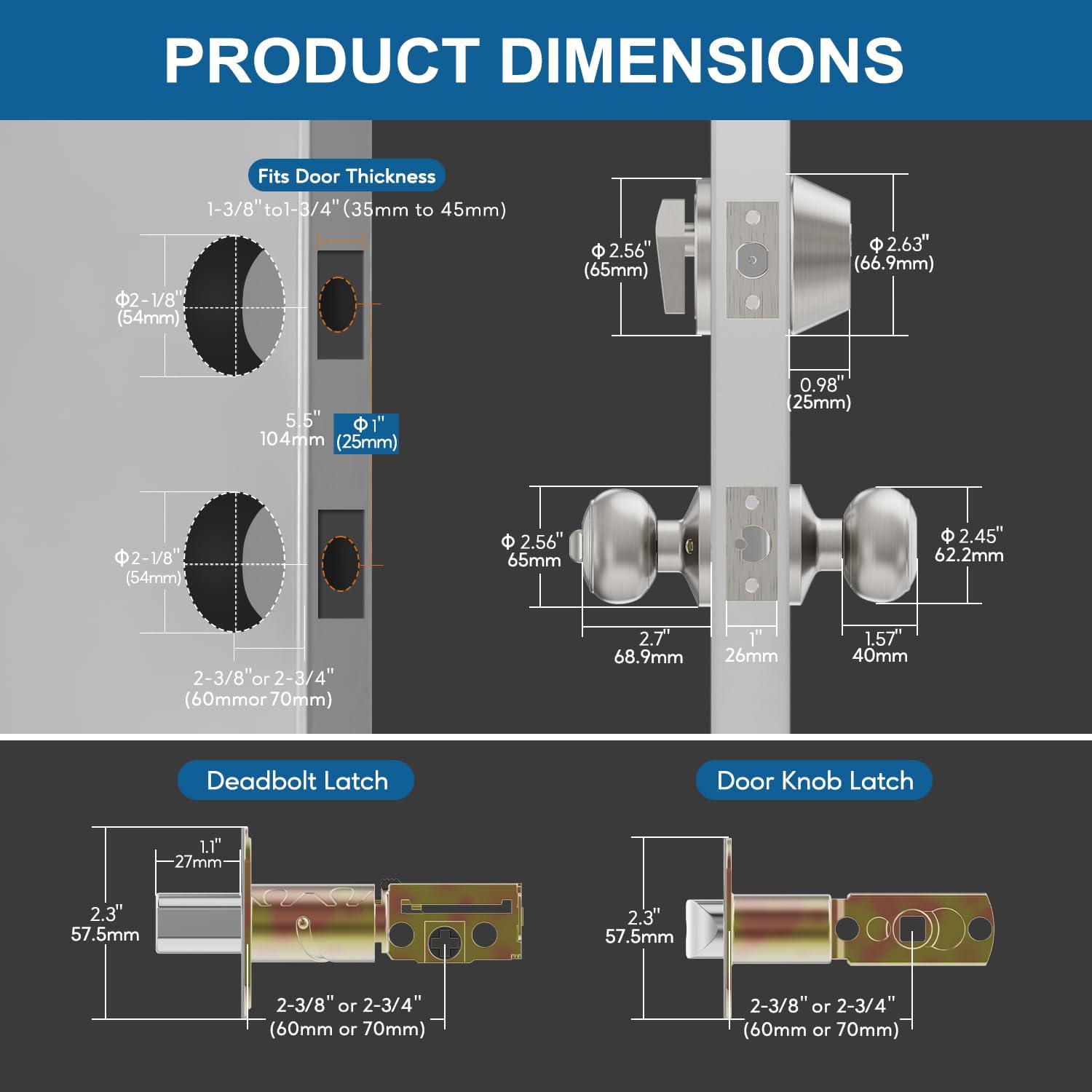 2 Set All Keyed Same Entry Door Knobs and Single Cylinder Deadbolt Combo Set for Entrance and Front Door, Keyed Alike