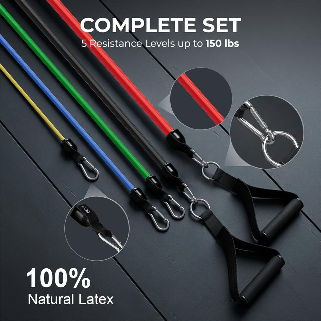 10-150LBS Resistance Bands with Handles, Ankle Straps, Door Anchor | Accredited Lab Certified, 100% Natural Latex