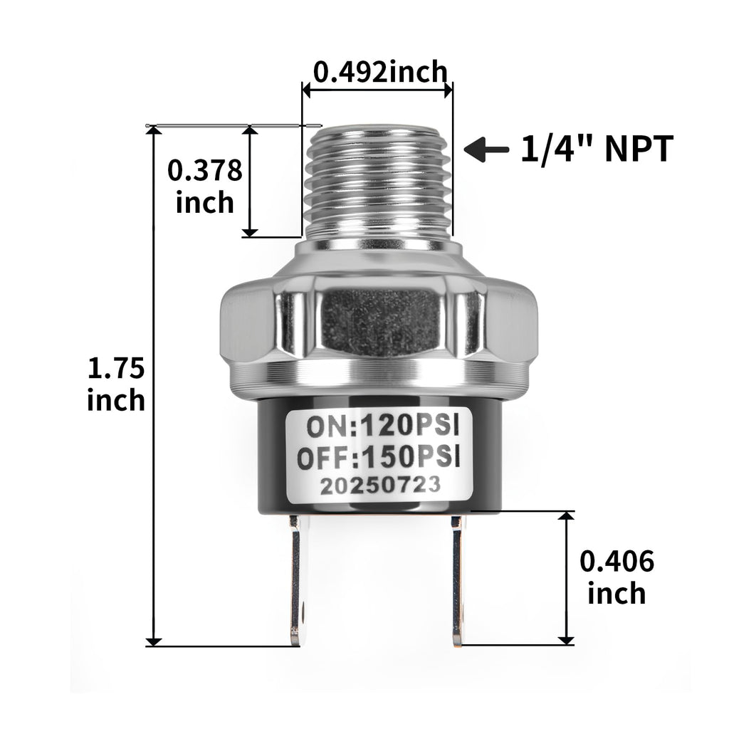 CNWZYMX 120-150 PSI Air Pressure Switch 1/4 NPT Thread, Silver 2PCS