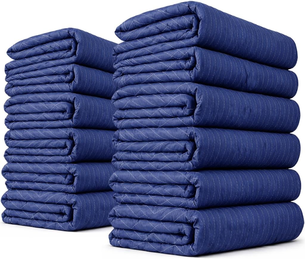 Moving Blankets Heavy Duty 72"x80" 12-Pack (43 lbs/doz), Packing Blankets for Moving Furniture, Shipping, and