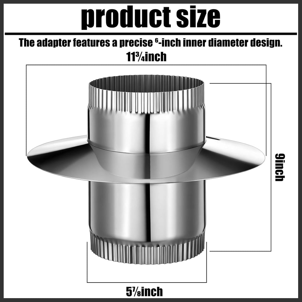6 Inch Anti Downdraft Chimney Cap Wind Cap Adapter Chimney Draft Stopper Stainless Steel Vent Pipe Connector Secure