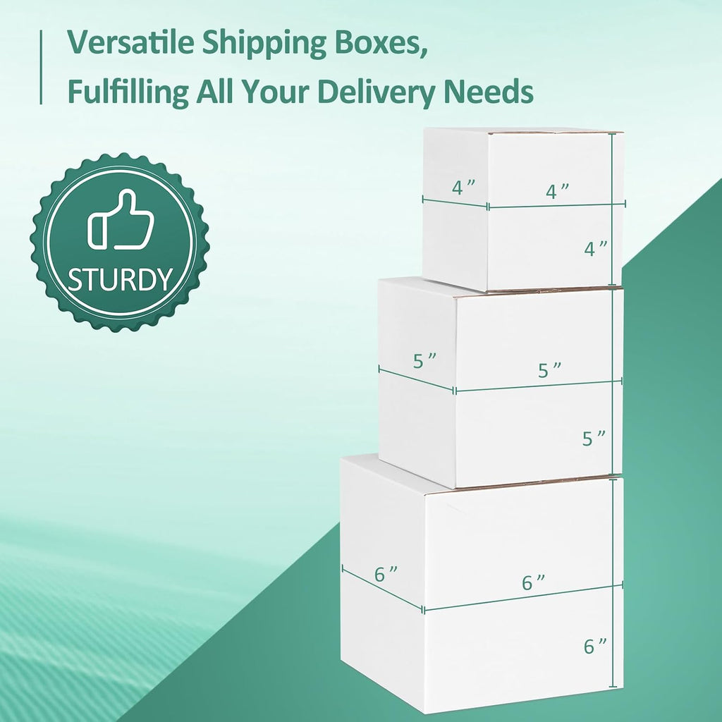 30 Pack Small Shipping Boxes Assorted Sizes, 4x4x4 & 5x5x5 & 6x6x6 10 PCS Each Small Boxes, White Corrugated Box