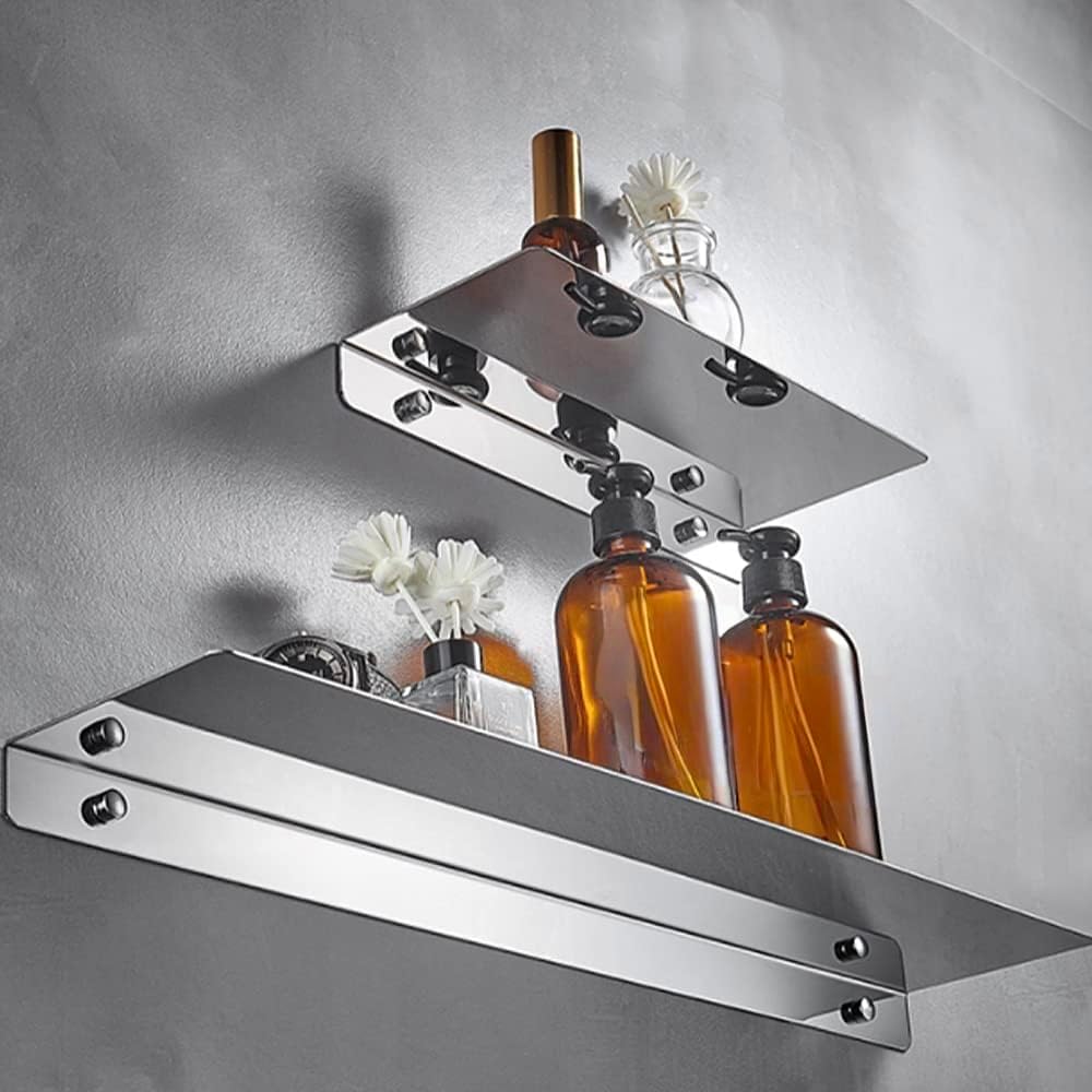 16Inch Stainless Steel Wall Mounted Floating Shelf Drilling or Shelf Adhesive Modern Room Decor Wall Shelf Floating