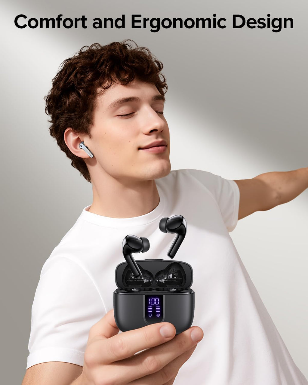 Bluetooth Headphones True Wireless Earbuds 60H Playback LED Power Display Earphones with Wireless Charging Case IPX5