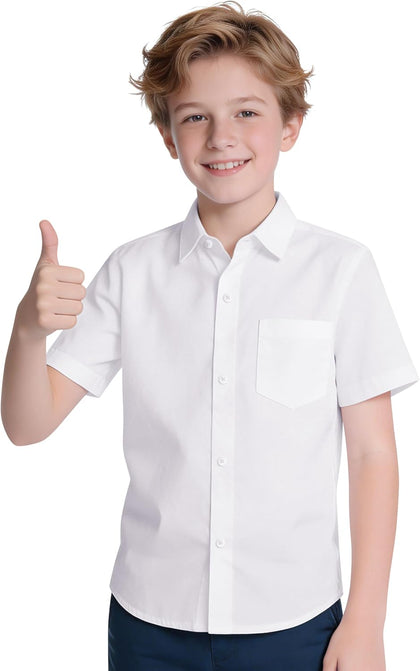 Boys Short Sleeve Dress Shirts Classic Button Down Shirt for Kids Formal Wear School Uniform Size 2-20