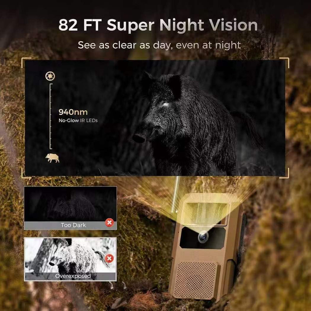 48MP Trail Camera, AI Animal Detection 2K Live Cellular Trail Camera | 4G LTE Built-in-SIM, Real-Time Alert 0.1s