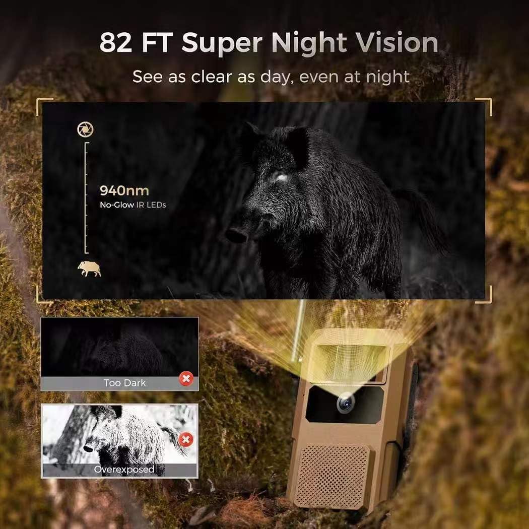 48MP Trail Camera, AI Animal Detection 2K Live Cellular Trail Camera | 4G LTE Built-in-SIM, Real-Time Alert 0.1s