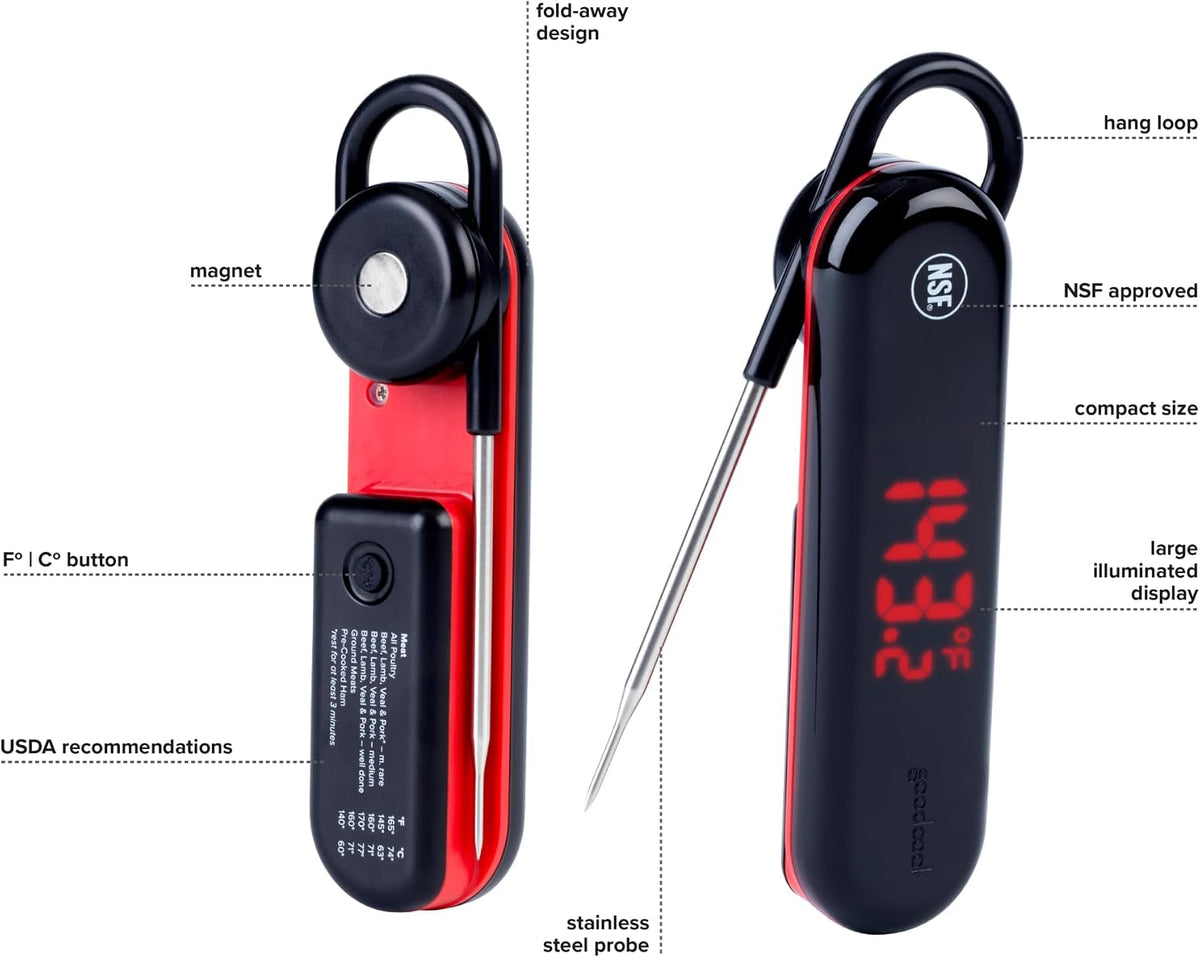 Touch Digital Thermometer with LCD Display Instant Read with Stainless Steel Probe Built-In Magnet for Easy Storage
