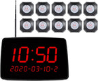 Wireless Calling System with Time Display, 10 Buttons, 1 Receiver, Restaurant Pager, 200m Range