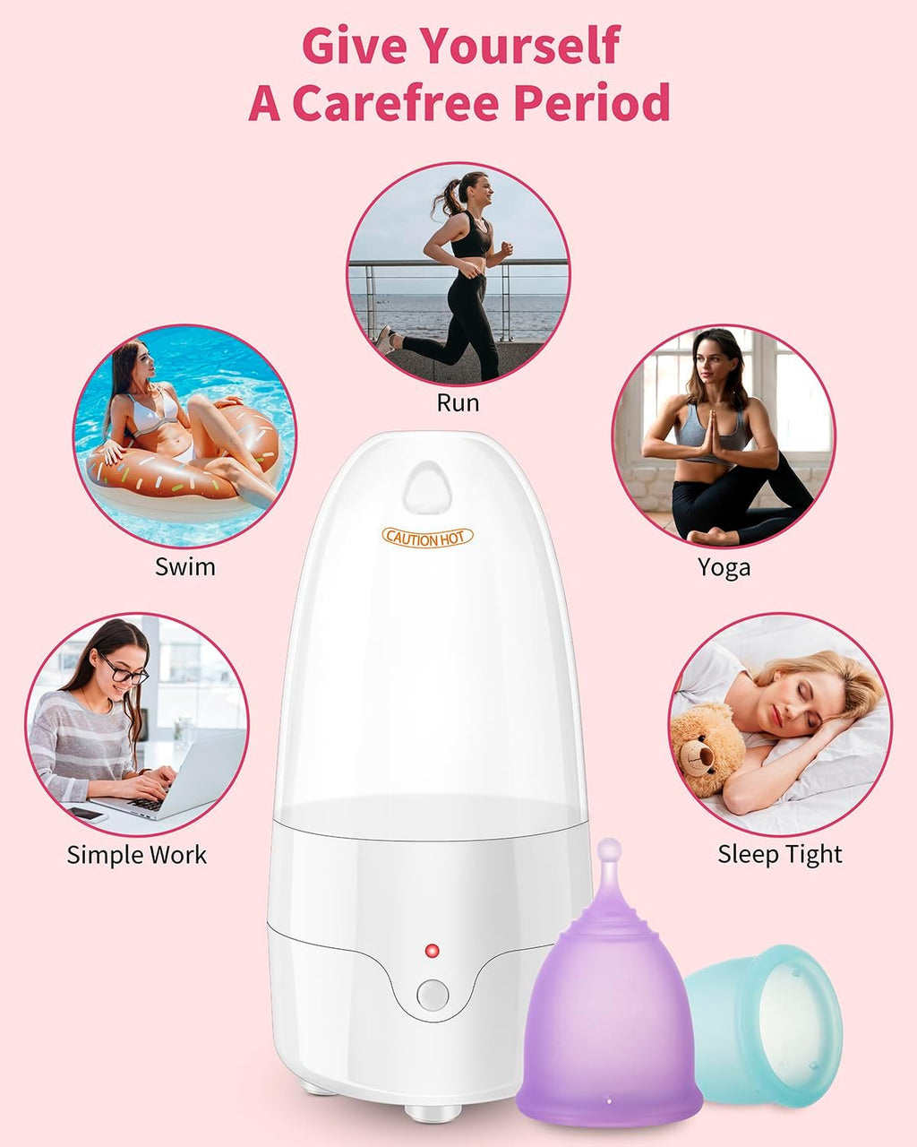 Reusable Menstrual Cup (Small & Large Size) Set of 2, Soft Silicone, Low or High Cervix, Safe Period Cup, Heavy &