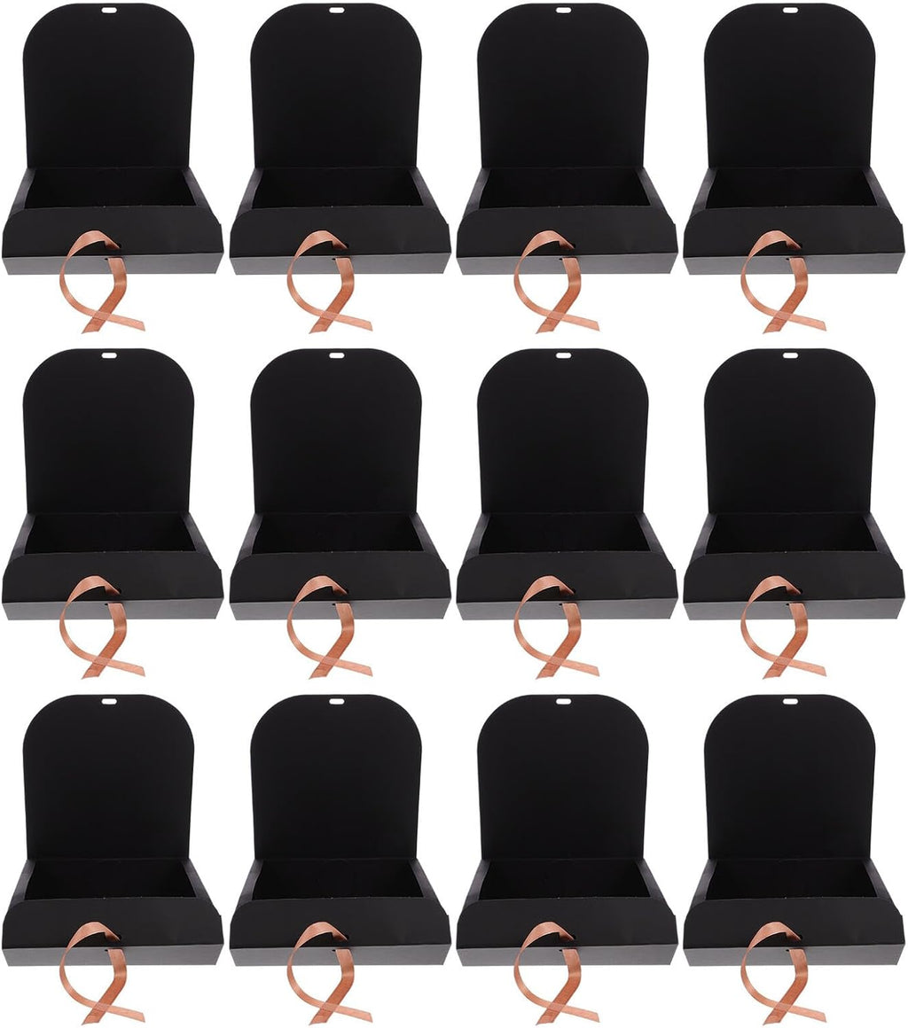 12pcs Kraft Paper Gift Boxes with Lids, Black Decorative Packing Box