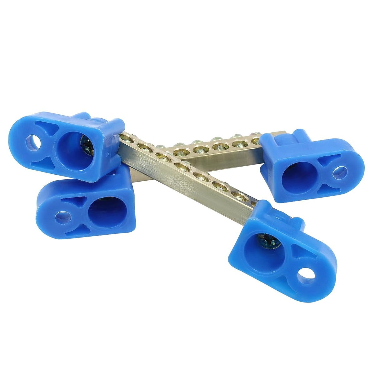 Bonsicoky 2 Pack Brass Terminal Bus Bar 8 Positions Blue