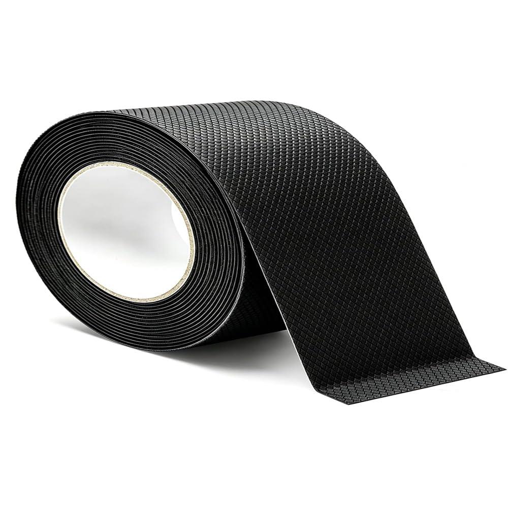 Black Rubber Grip Tape 4 Inch, 10Ft, Non-Abrasive Waterproof Anti Slip Tape, Strong Adhesive Non Slip Tape for