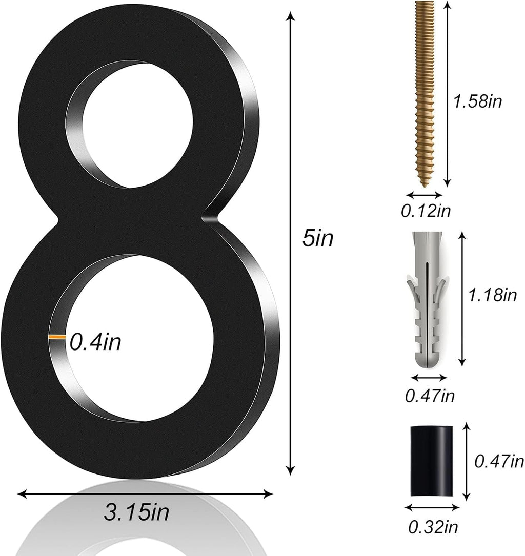 Floating Shadow House Number for Outside - Large 5 Inch Modern House Address Numbers with Nail Kit Black Acrylic