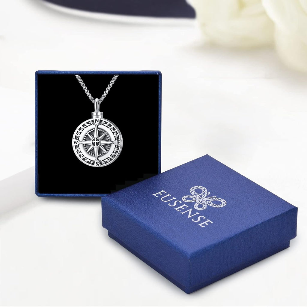Compass Necklace for Women Men 925 Sterling Silver Pendant Urn Necklaces for Ashes Picture Locket Necklace Anchor