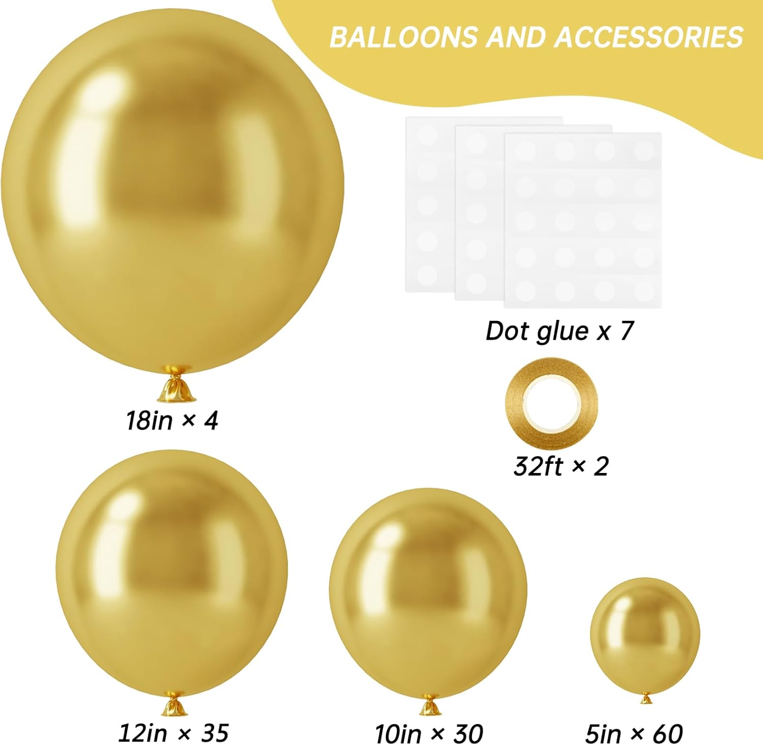 Gold Balloons 129pcs Different Sizes 18 12 10 5 Inch, Metallic Gold Balloon Garland Arch Kit for Graduation Party