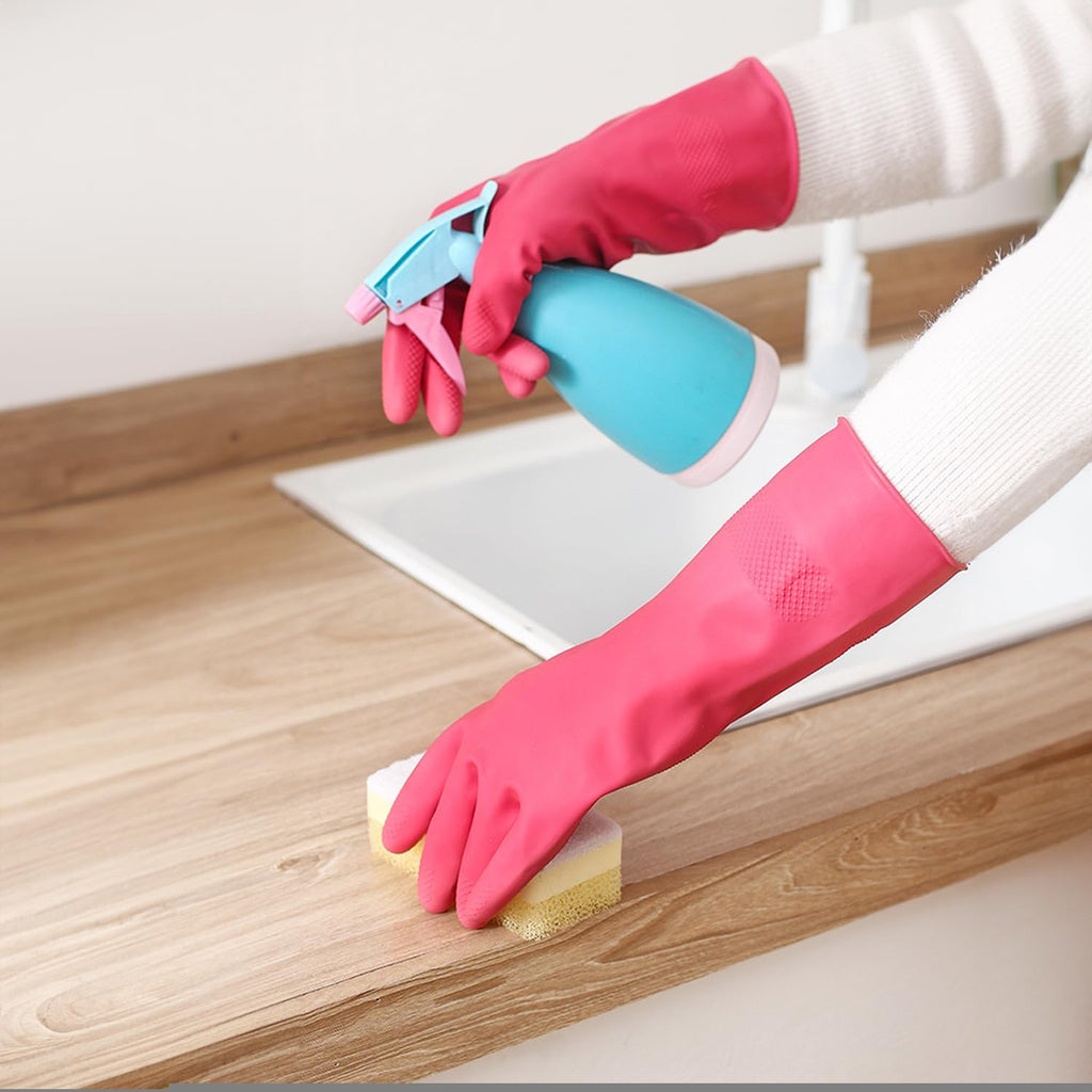 Rubber Cleaning Gloves for Kitchen - 4 Pairs Reusable Dishwashing Gloves for Household, Flexible Long-lasting &