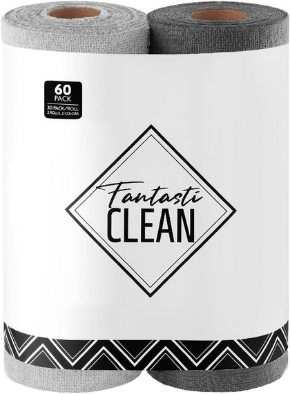 Microfiber Cleaning Cloth Roll -60 Pack, Tear Away Microfiber Towels, 12" x 12", Reusable, Washable, Scratch Free