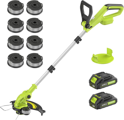 Electric String Trimmer Cordless with 2x2.0Ah Battery, 20V Weed Wacker Weed Eater with Charger, 12-inch Lawn Mover &