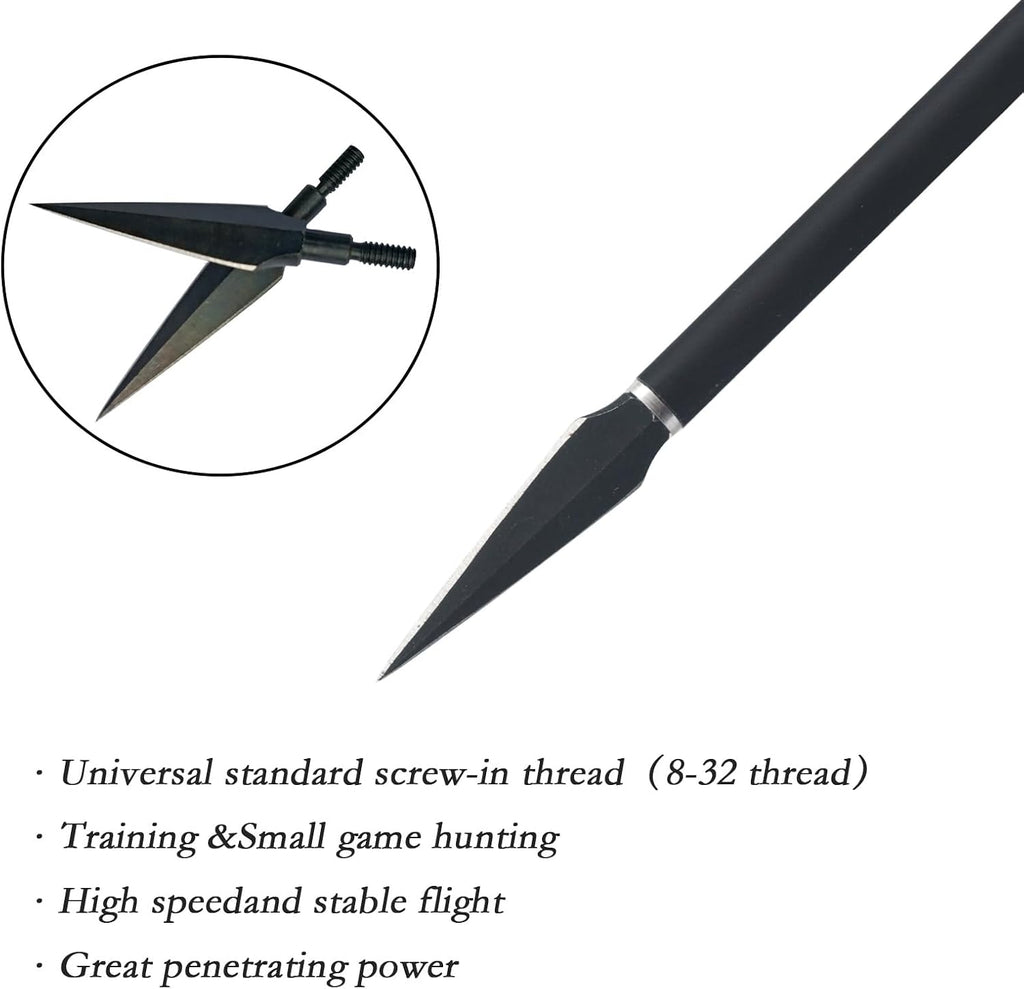 Traditional Archery Broadheads 100/125 Grain - Heat-Treated Arrow Tips for Compound, Recurve Bow & Crossbow, 12 PK