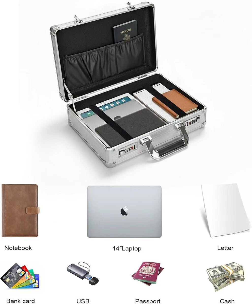 Locking File Storage Box, Metal Briefcase with Dual Code Locks