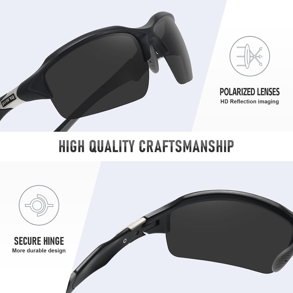 Polarized Sports Sunglasses for Men Women Wrap Around Half Frame Cycling Fishing Bike Running Sun Glasses UV