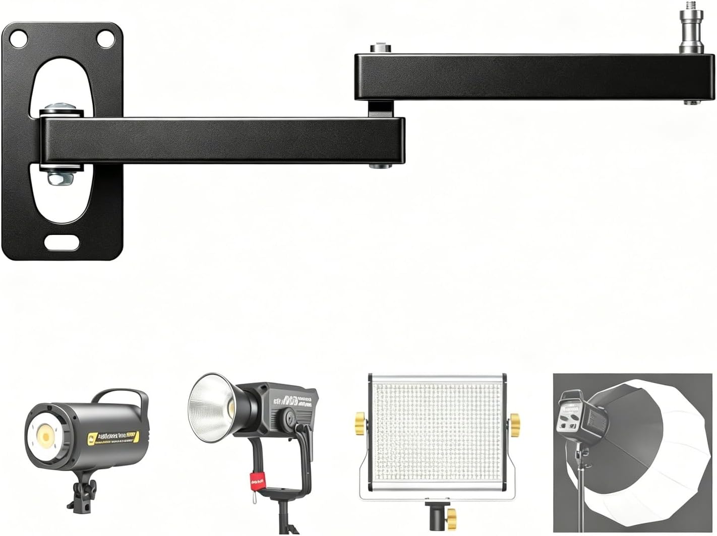 Wall Mount Boom Arm Stand for Ring Light, Studio Lighting, Microphone,Foldable Space-Saving Design, 180° Swivel