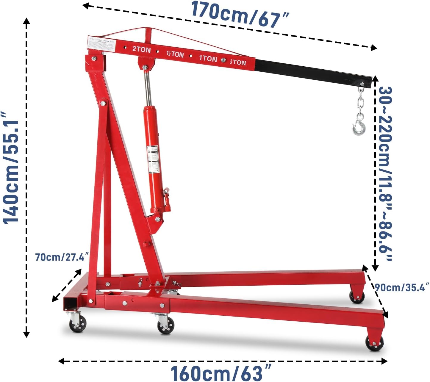 2 Ton Engine Hoist Foldable Cherry Picker, Heavy Duty Engine Lift Hoist