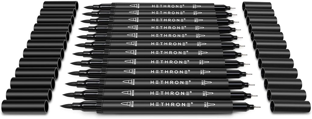 Black Markers for Drawing - Brush Pens with Felt Tips for Artists - Calligraphy Pens, 12 Pack